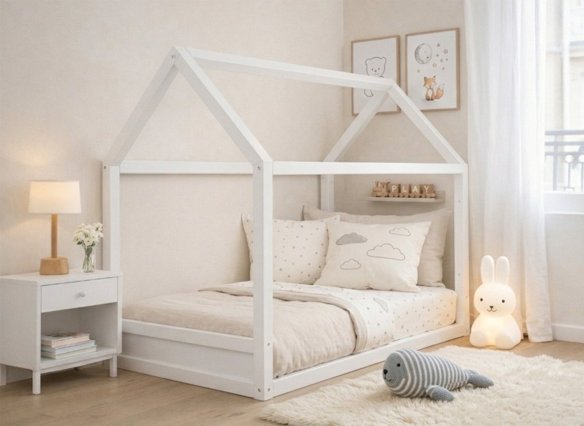Lit cabane en bois blanc 90 x 190 cm POPY