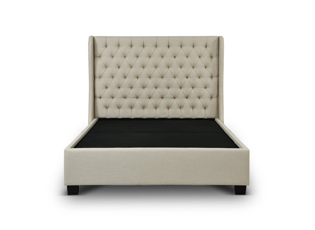 Lit coffre capitonné en tissu lin beige FLORINE 160 x 200 cm