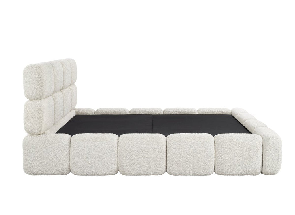 Lit coffre en tissu bouclette beige 140x190 cm BUBBLE