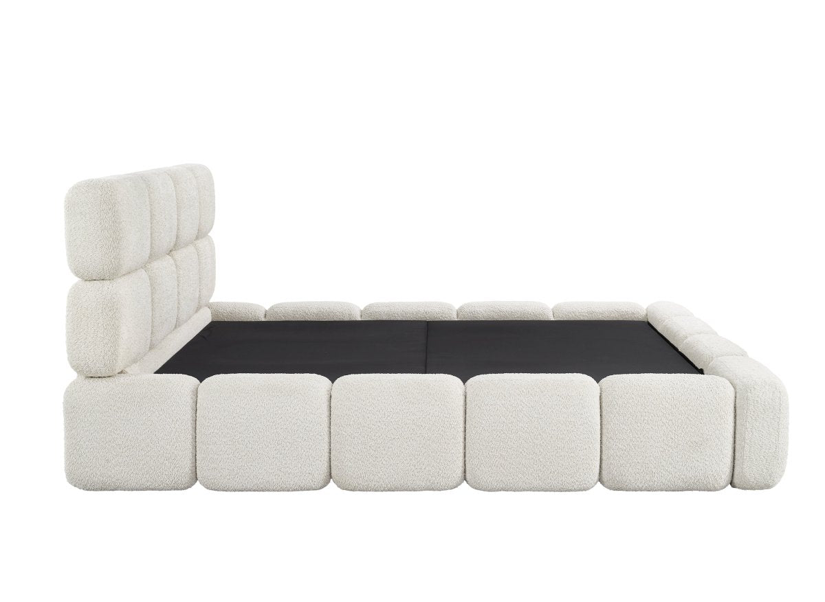 Lit coffre en tissu bouclette beige 140x190 cm BUBBLE