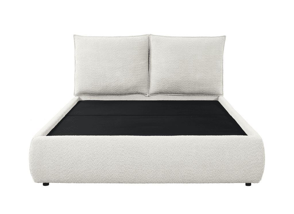 Lit coffre en tissu bouclette beige 140x190 cm MELY