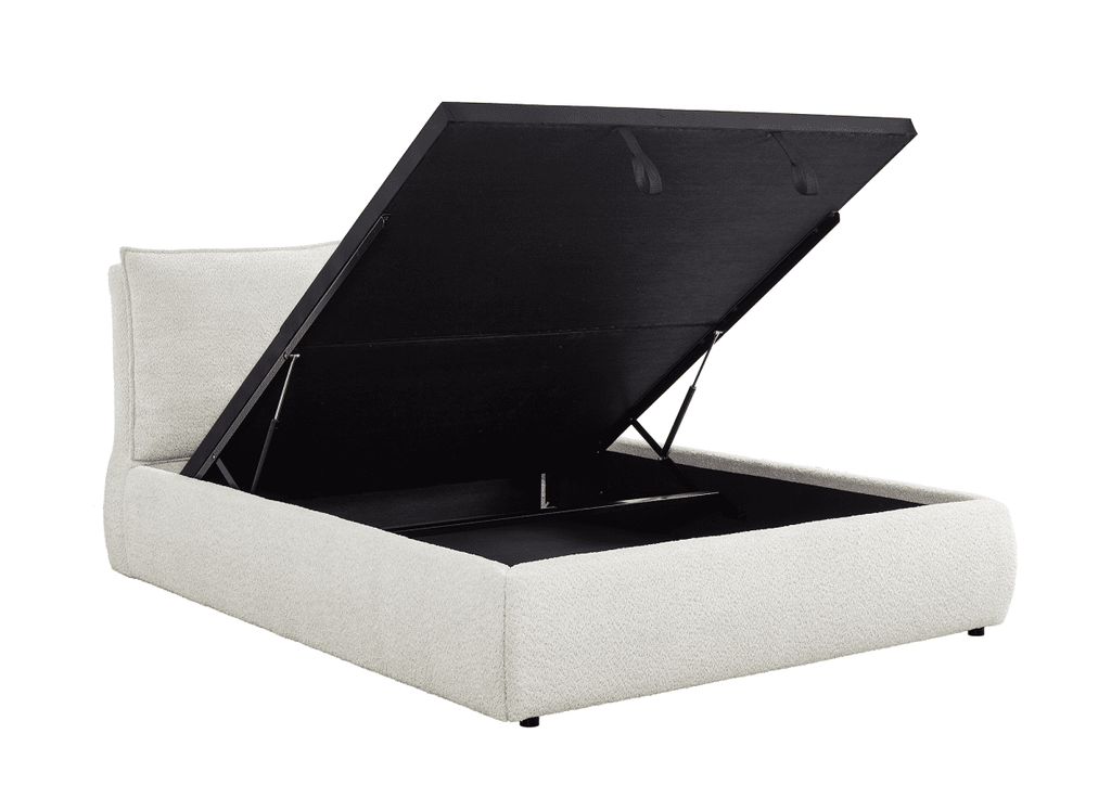 Lit coffre en tissu bouclette beige 140x190 cm MELY