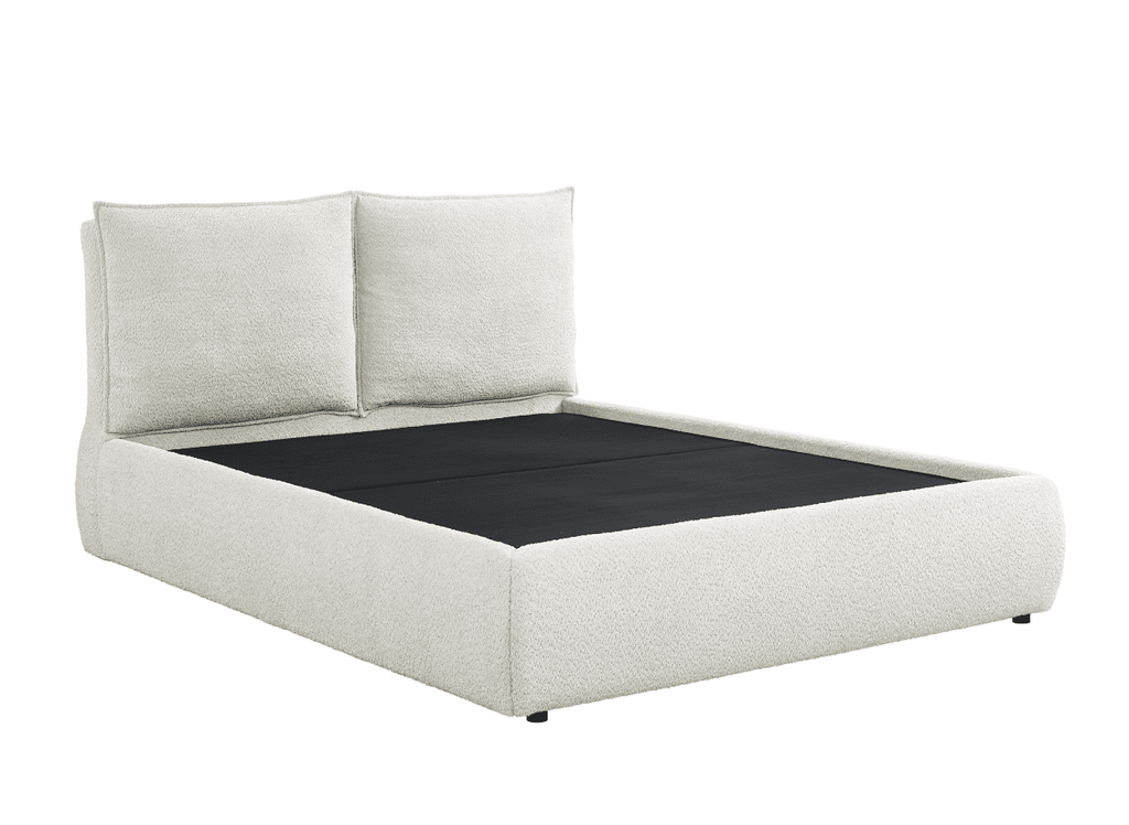 Lit coffre en tissu bouclette beige 140x190 cm MELY