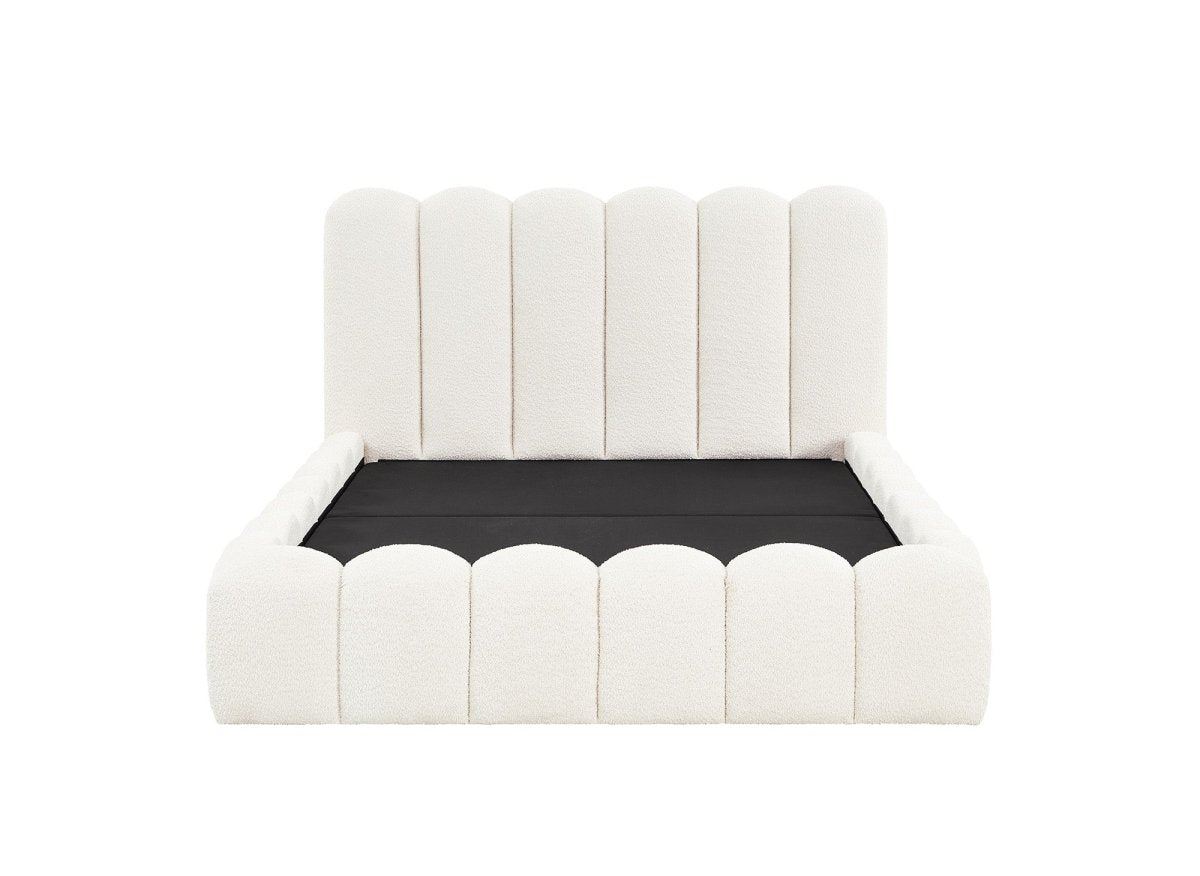 Lit coffre en tissu bouclette beige 140x190 cm RITA