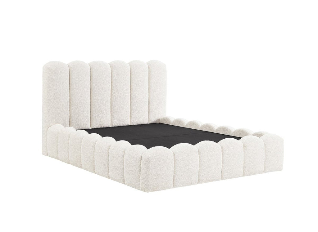 Lit coffre en tissu bouclette beige 140x190 cm RITA