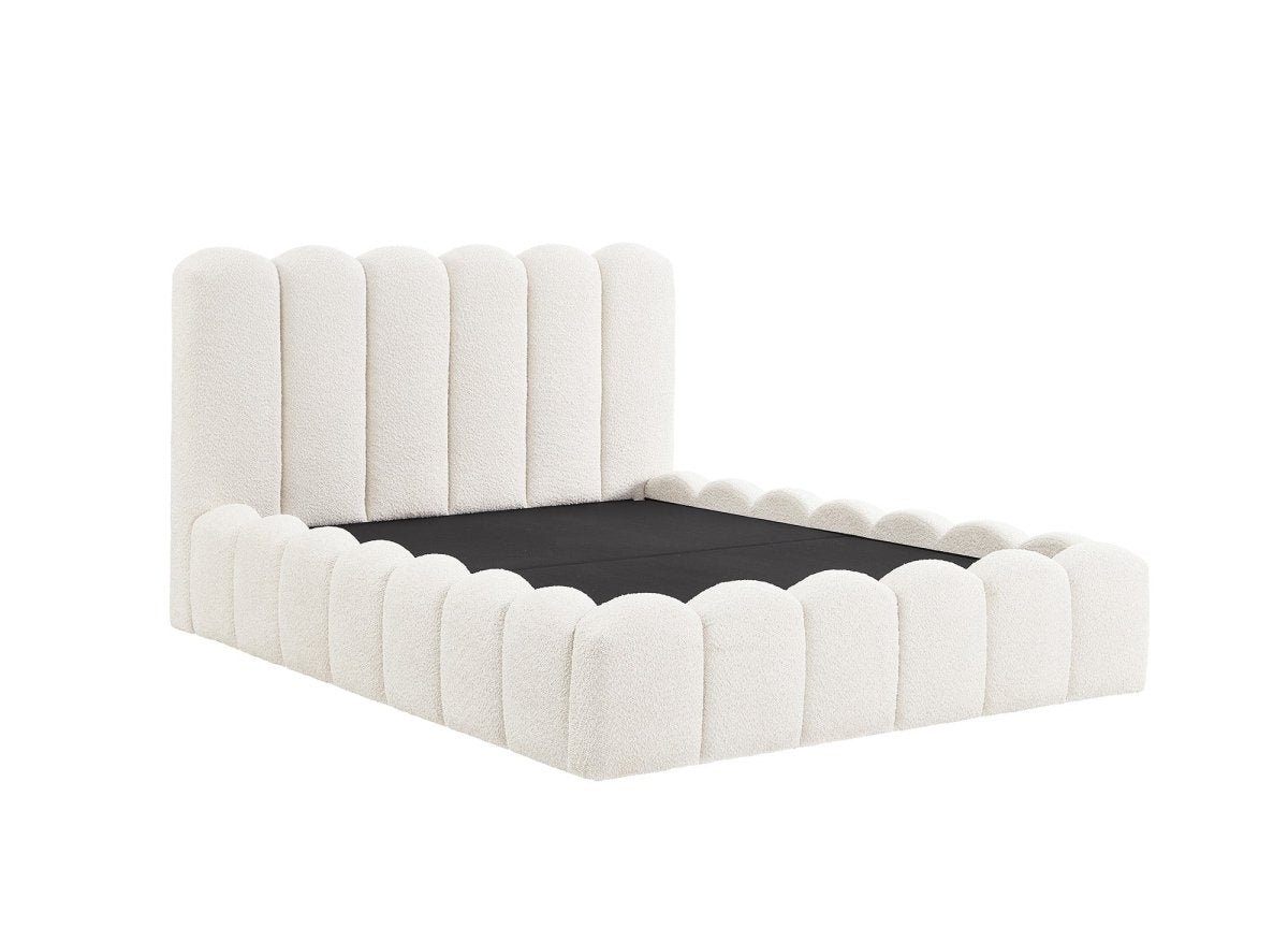 Lit coffre en tissu bouclette beige 140x190 cm RITA