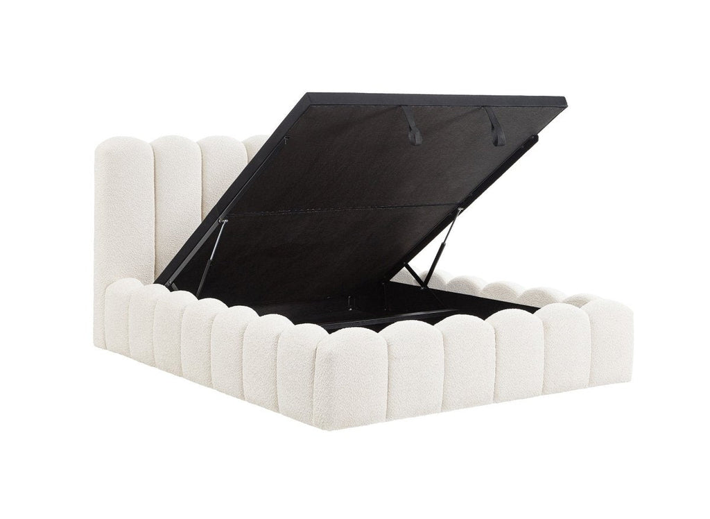 Lit coffre en tissu bouclette beige 140x190 cm RITA