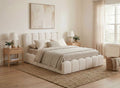 Lit coffre en tissu bouclette beige 140x190 cm RITA