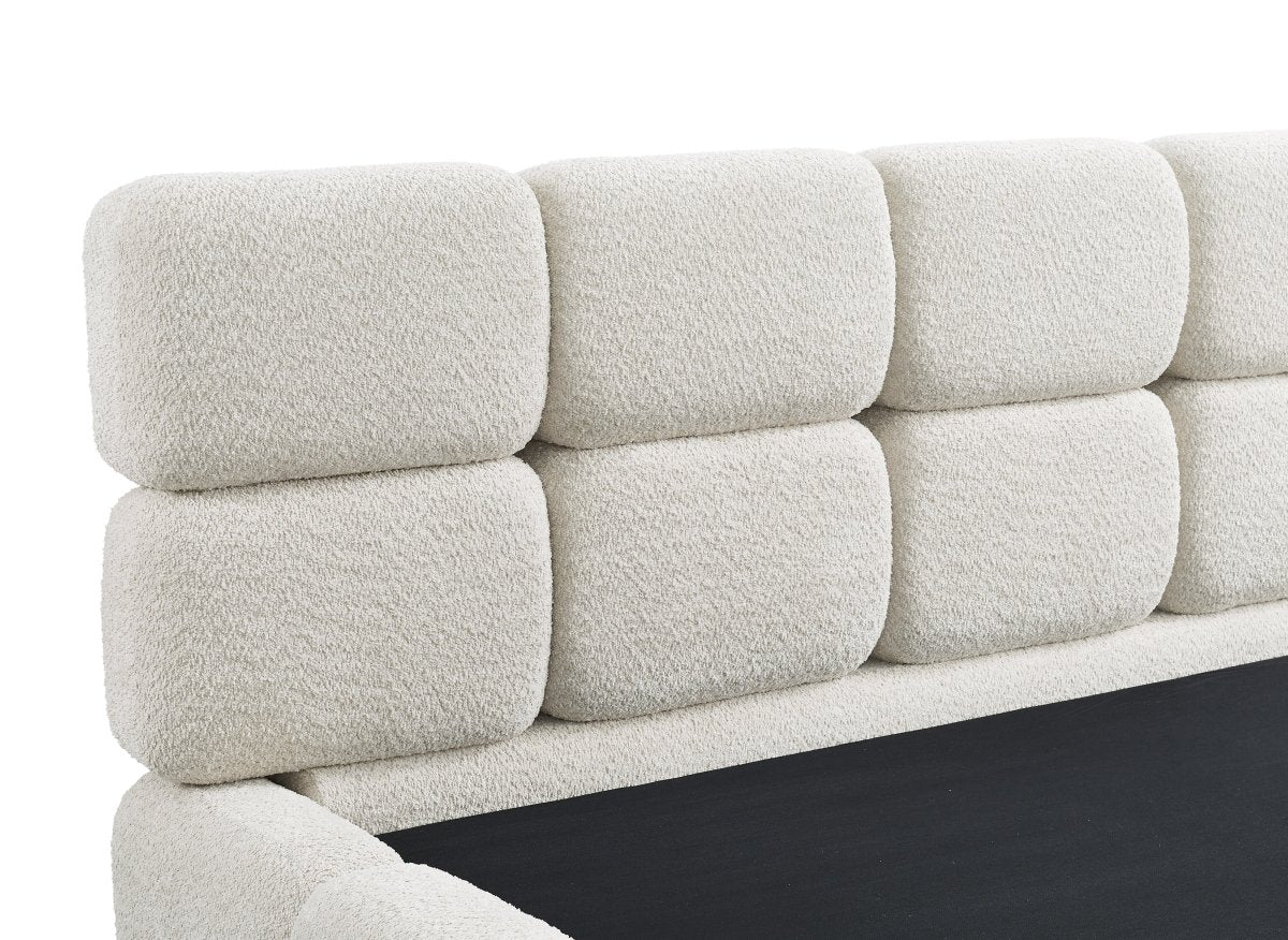 Lit coffre en tissu bouclette beige 160x200 cm BUBBLE