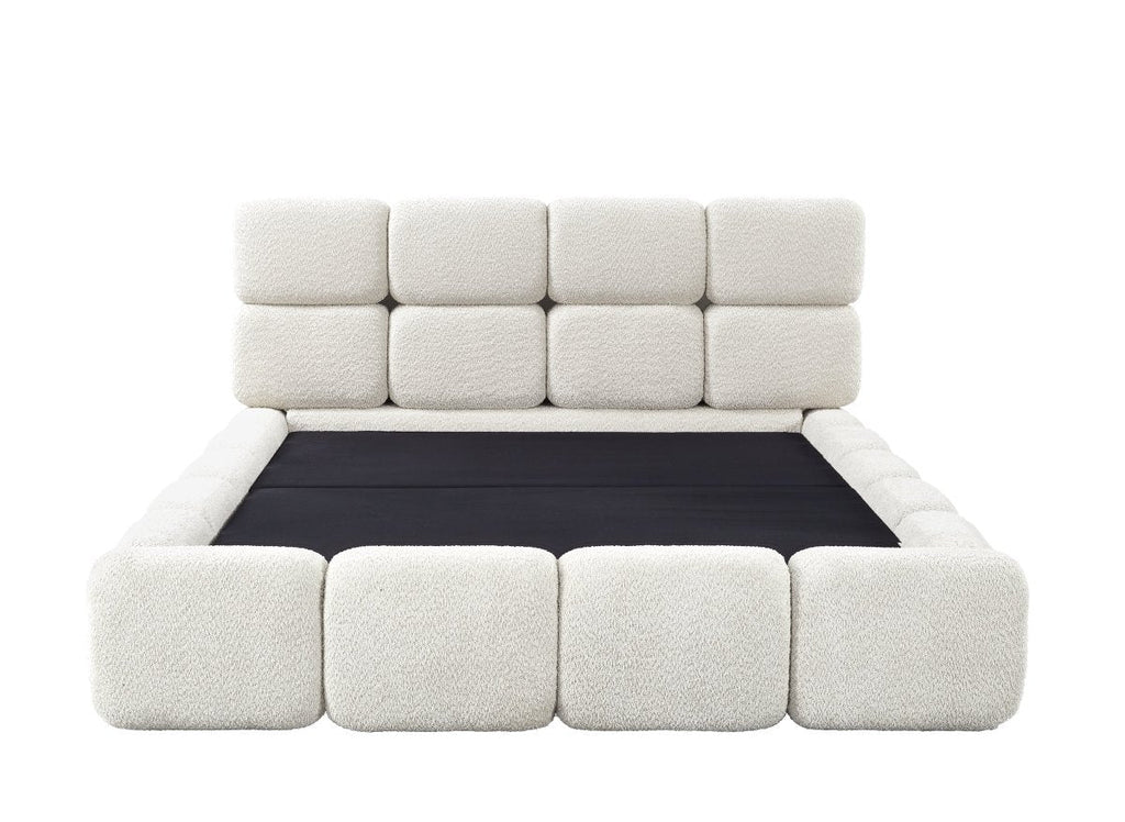 Lit coffre en tissu bouclette beige 160x200 cm BUBBLE