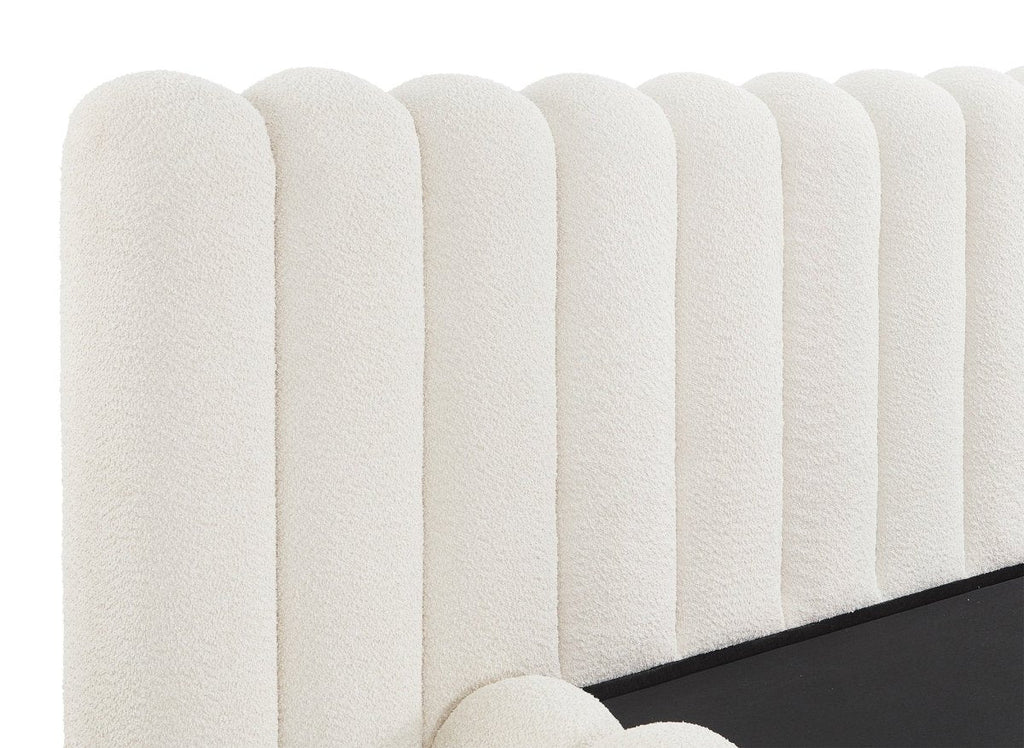 Lit coffre en tissu bouclette beige 160x200 cm GRETA