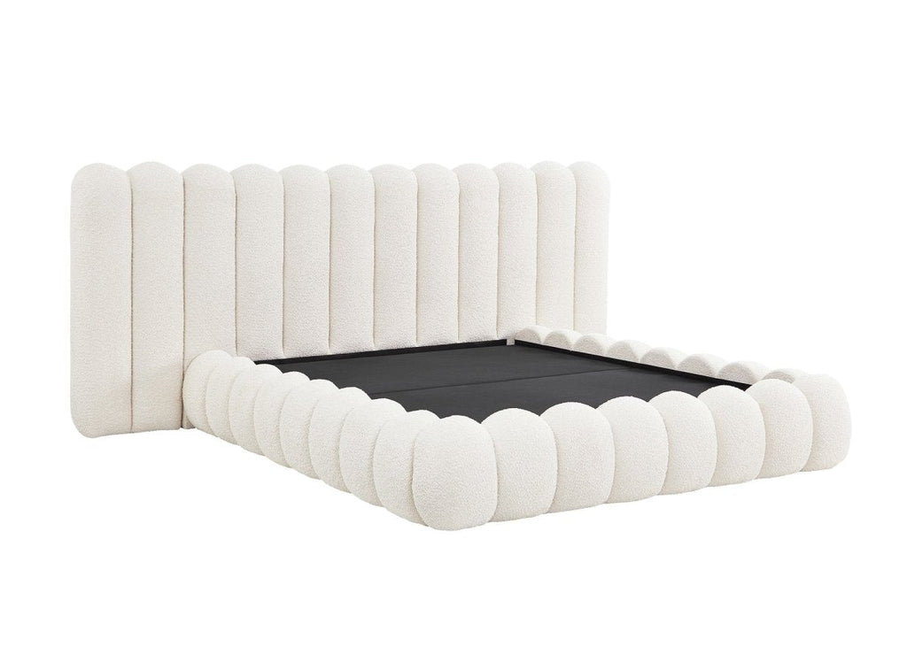 Lit coffre en tissu bouclette beige 160x200 cm GRETA
