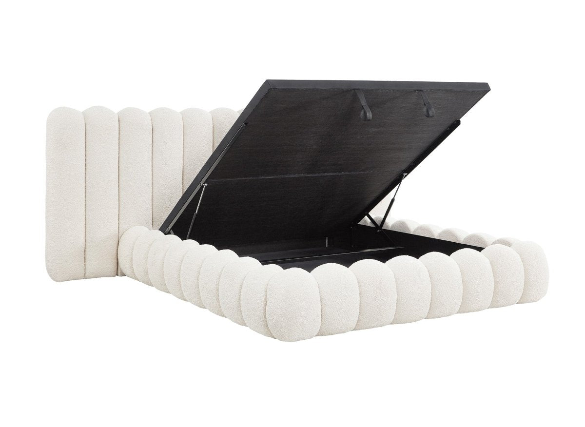 Lit coffre en tissu bouclette beige 160x200 cm GRETA
