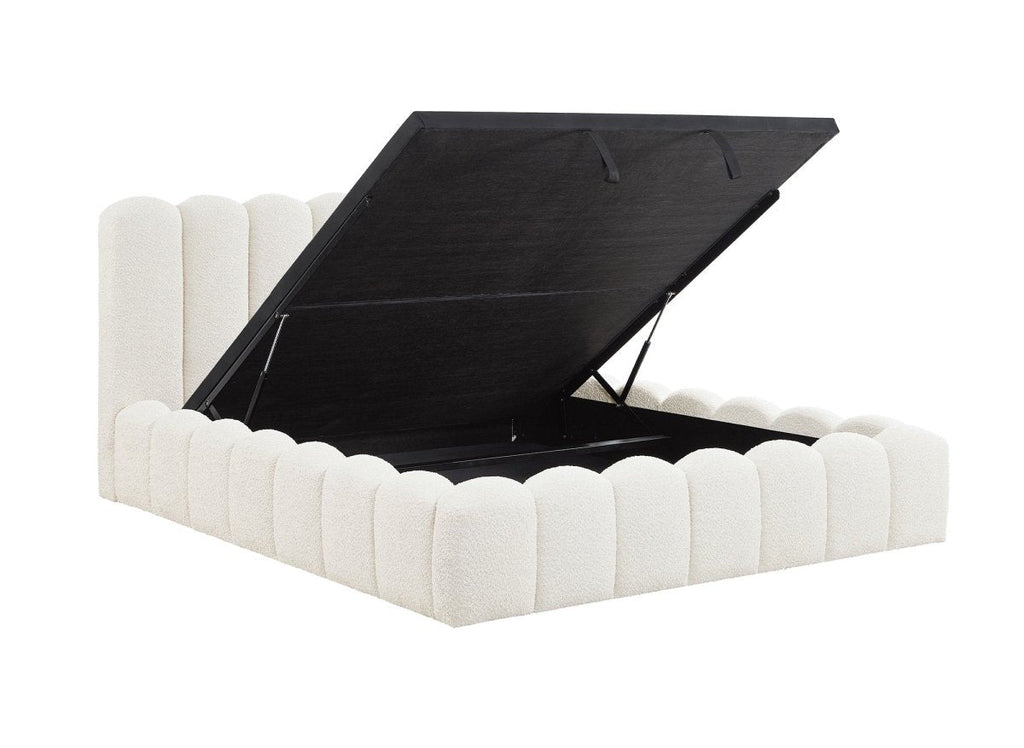 Lit coffre en tissu bouclette beige 160x200 cm RITA