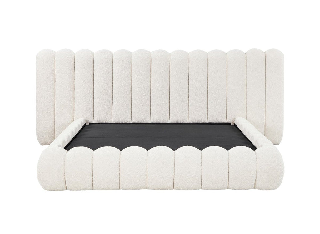 Lit coffre en tissu bouclette beige 180x200 cm GRETA