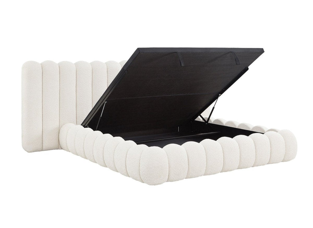 Lit coffre en tissu bouclette beige 180x200 cm GRETA