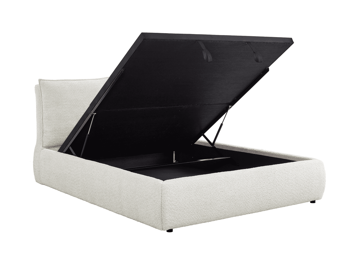 Lit coffre en tissu bouclette beige 180x200 cm MELY