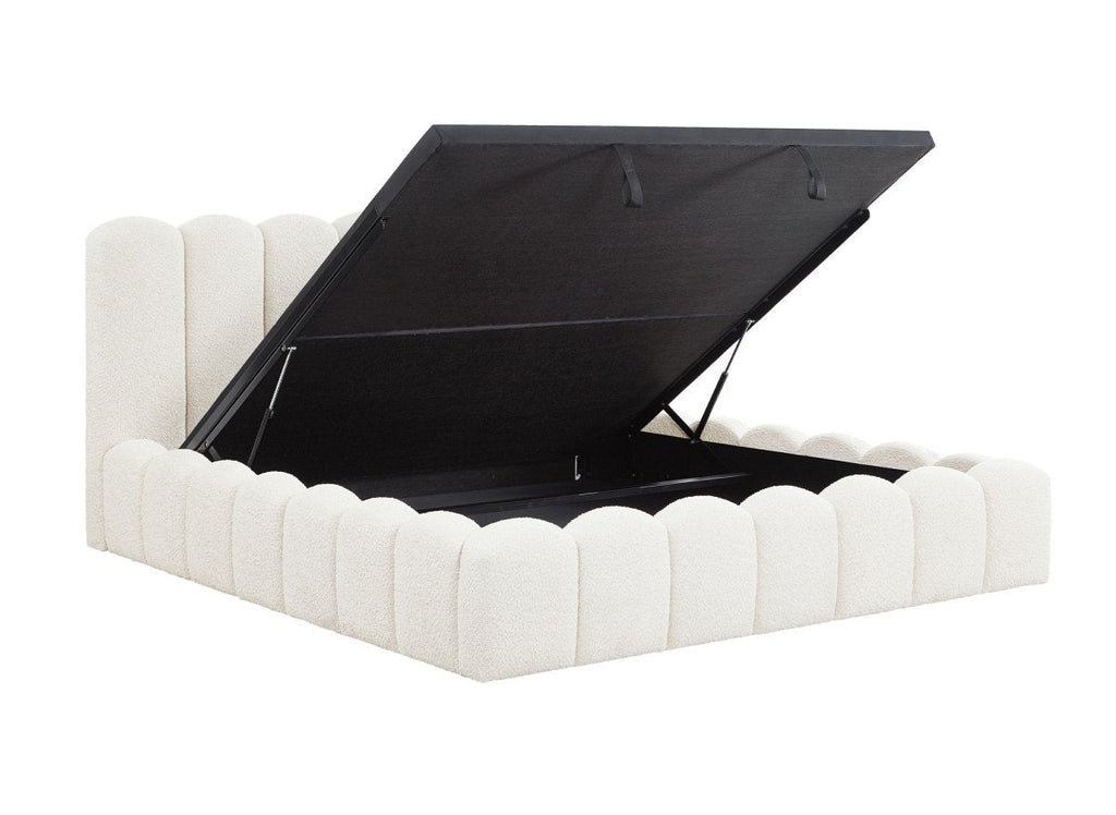 Lit coffre en tissu bouclette beige 180x200 cm RITA
