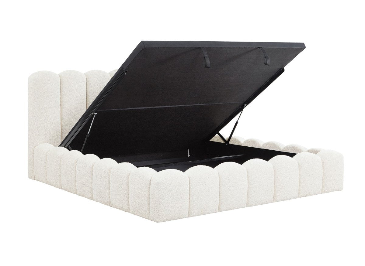 Lit coffre en tissu bouclette beige 180x200 cm RITA
