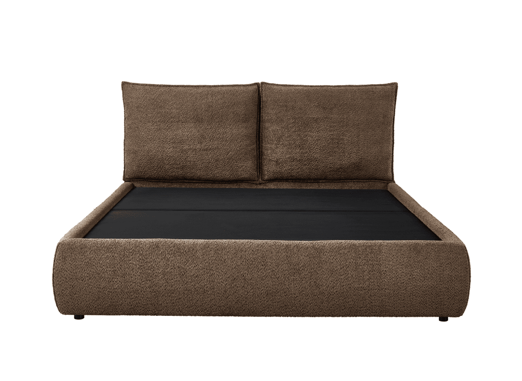 Lit coffre en tissu bouclette marron 140x190 cm MELY