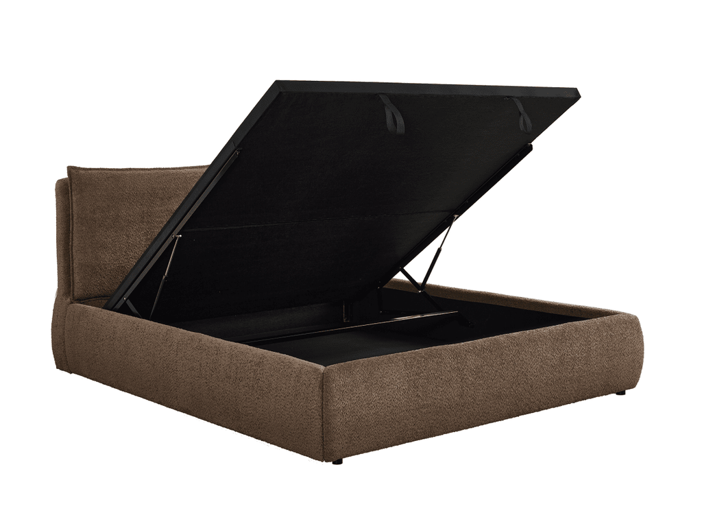 Lit coffre en tissu bouclette marron 140x190 cm MELY