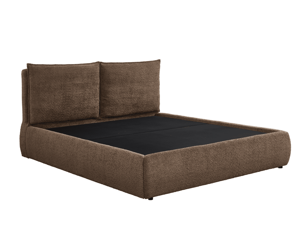 Lit coffre en tissu bouclette marron 140x190 cm MELY
