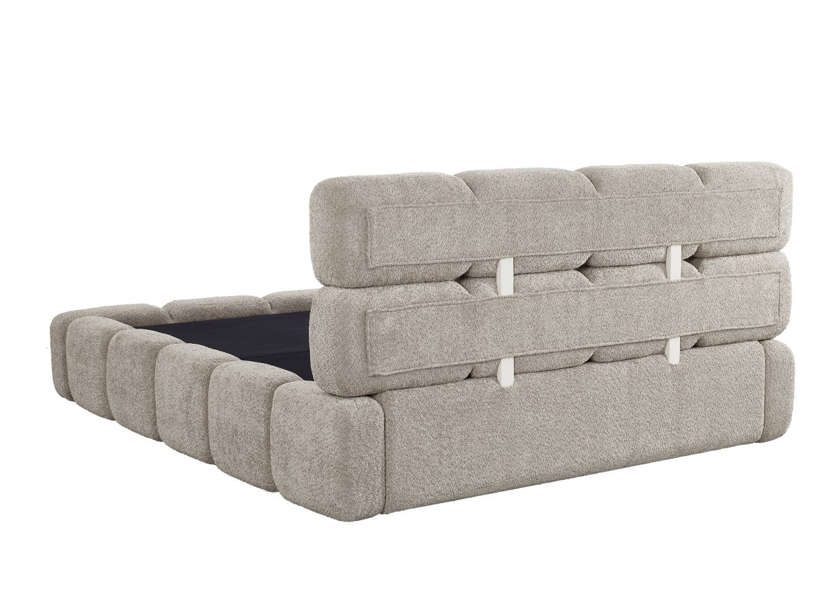 Lit coffre en tissu bouclette taupe 160x200 cm BUBBLE