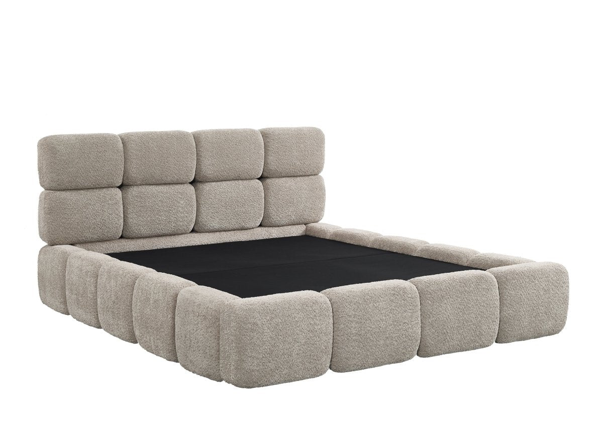 Lit coffre en tissu bouclette taupe 160x200 cm BUBBLE
