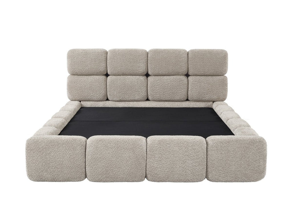 Lit coffre en tissu bouclette taupe 160x200 cm BUBBLE