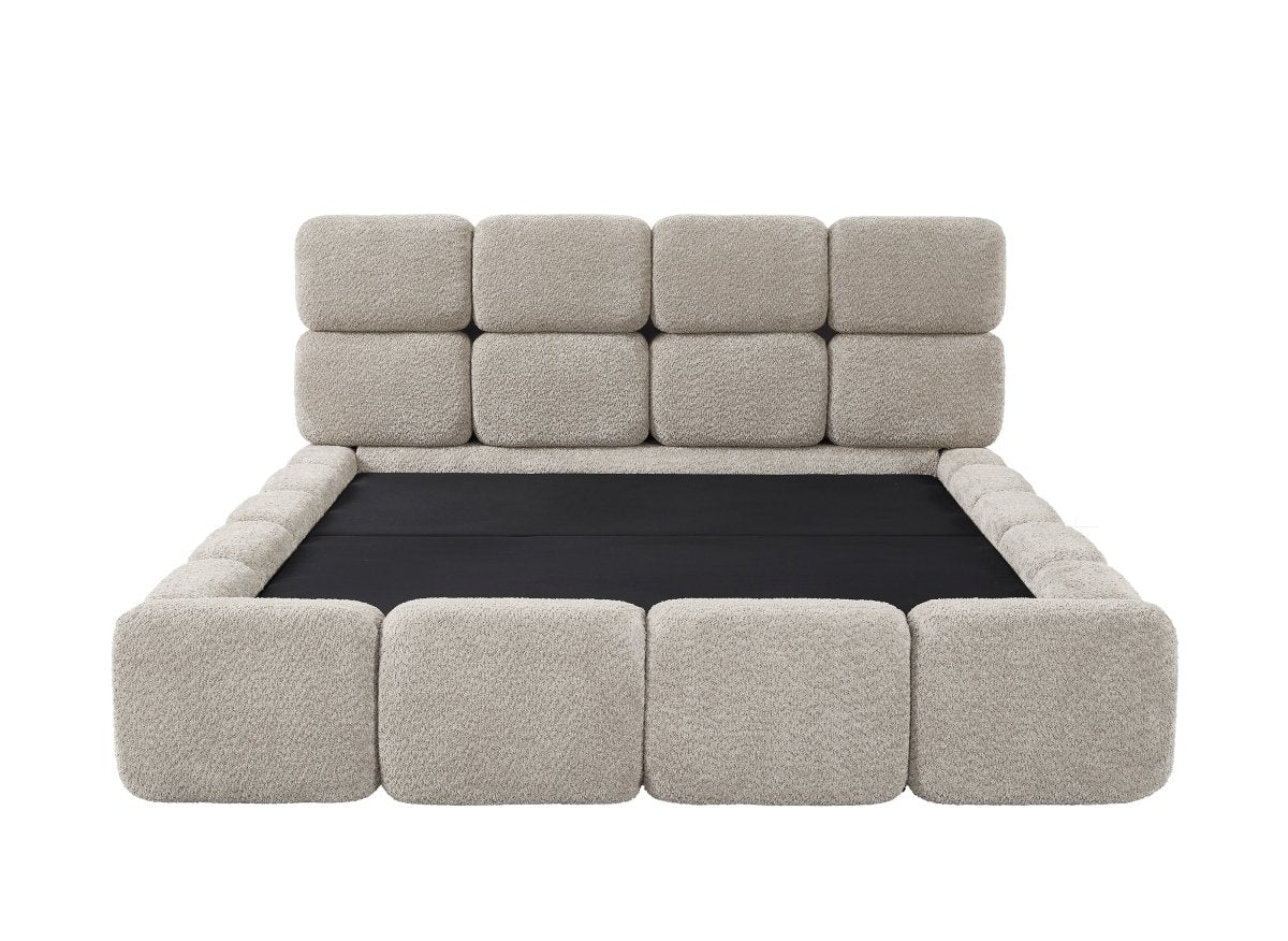 Lit coffre en tissu bouclette taupe 160x200 cm BUBBLE