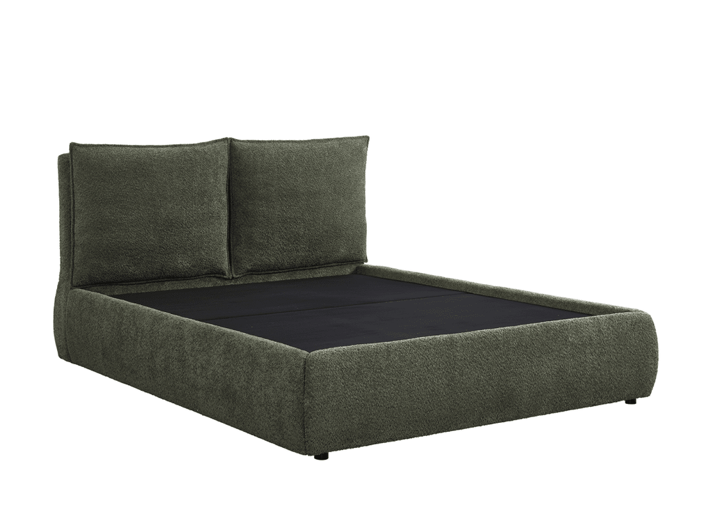 Lit coffre en tissu bouclette vert olive 140x190 cm MELY