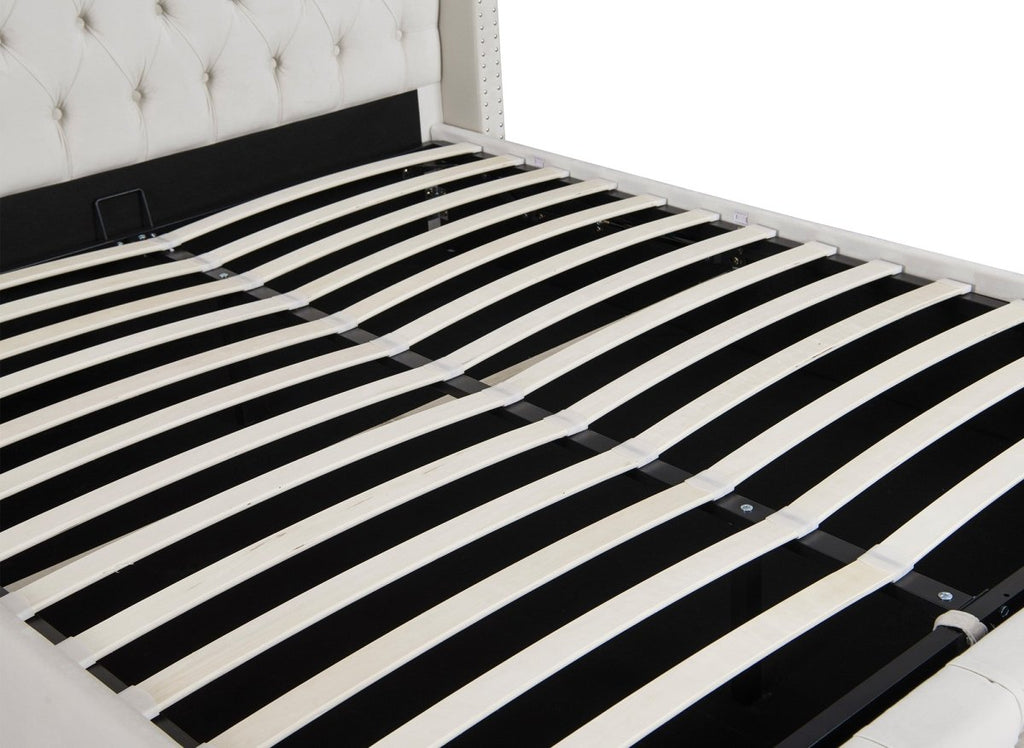 Lit coffre en velours beige 180x200 cm MAXI