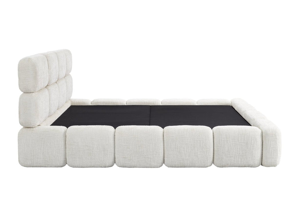 Lit coffre en velours chiné beige 140x190 cm BUBBLE