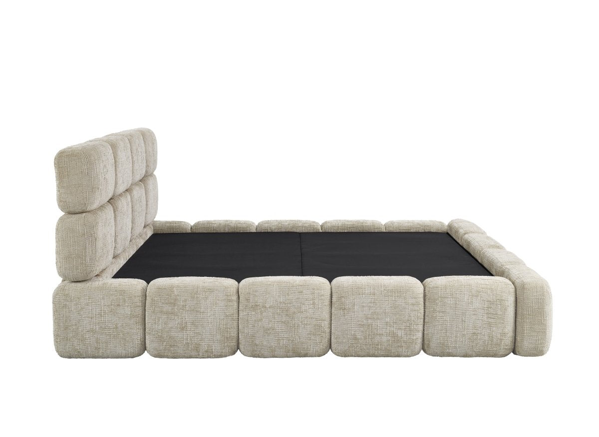 Lit coffre en velours chiné taupe 140x190 cm BUBBLE