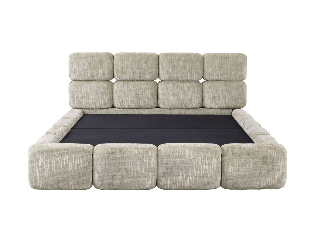 Lit coffre en velours chiné taupe 160x200 cm BUBBLE