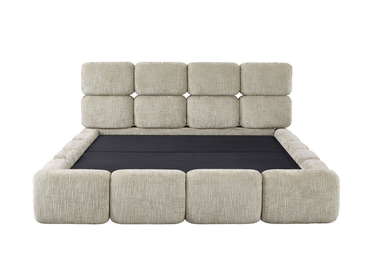 Lit coffre en velours chiné taupe 160x200 cm BUBBLE