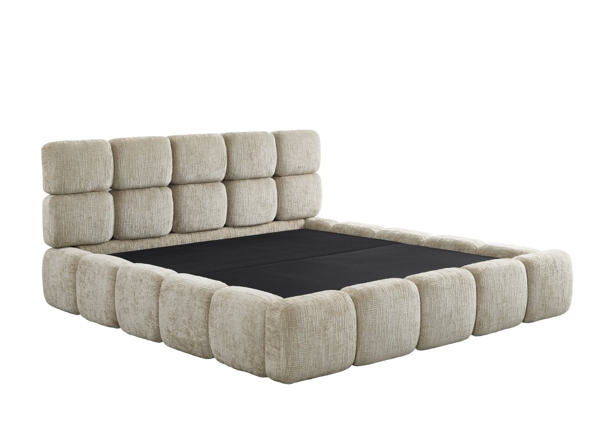 Lit coffre en velours chiné taupe 180x200 cm BUBBLE