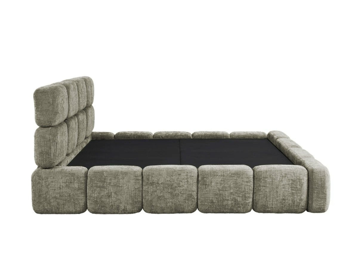 Lit coffre en velours chiné vert olive 140x190 cm BUBBLE