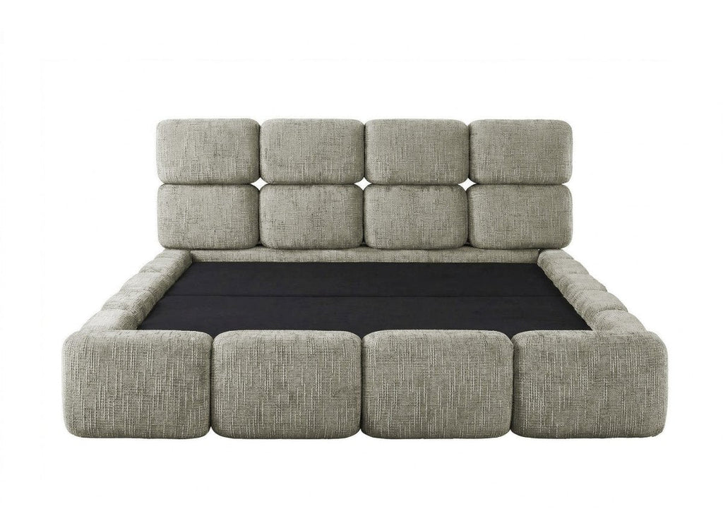 Lit coffre en velours chiné vert olive 140x190 cm BUBBLE