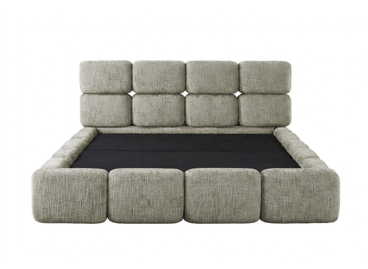Lit coffre en velours chiné vert olive 140x190 cm BUBBLE