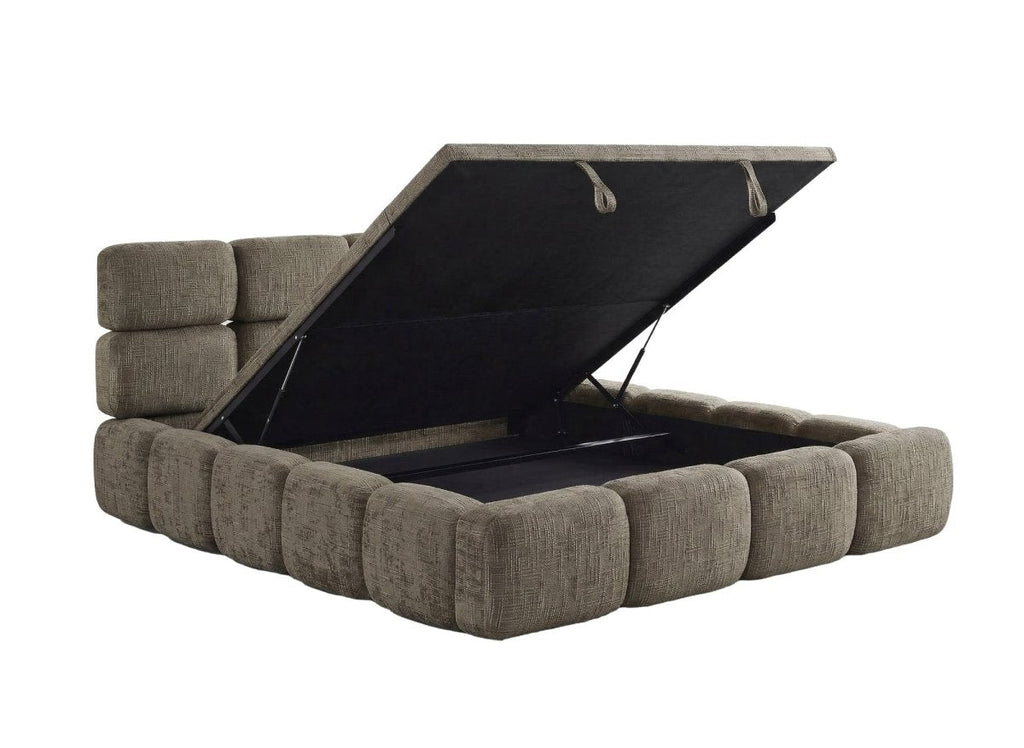 Lit coffre en velours chiné vert olive 140x190 cm BUBBLE
