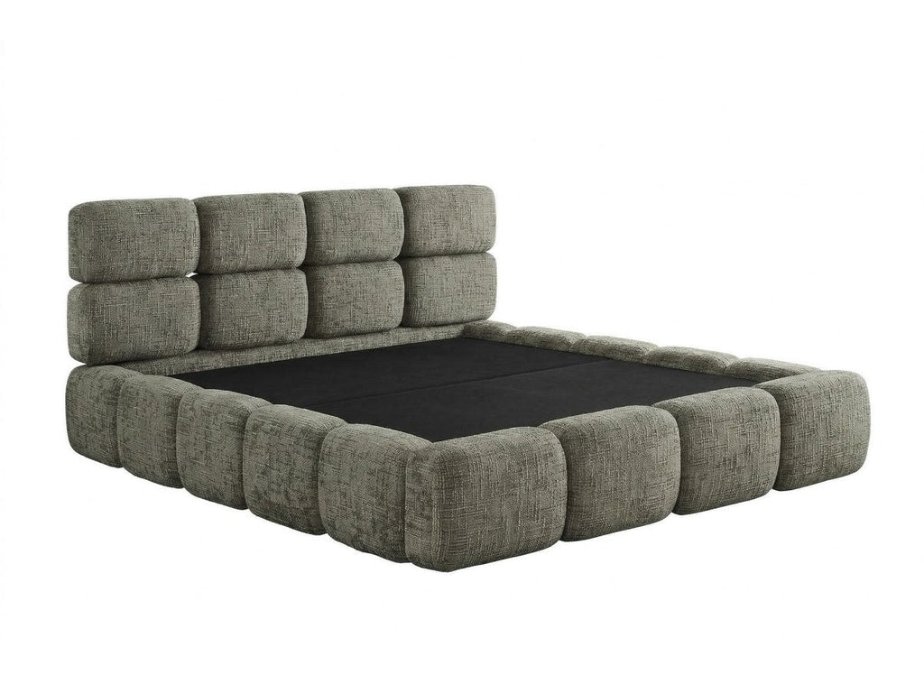 Lit coffre en velours chiné vert olive 140x190 cm BUBBLE