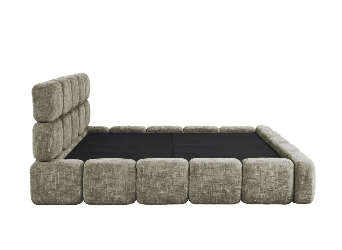 Lit coffre en velours chiné vert olive 180x200 cm BUBBLE