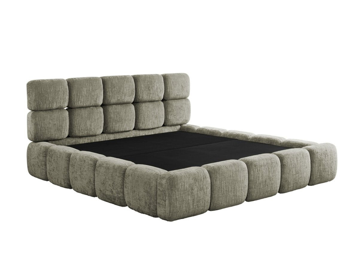 Lit coffre en velours chiné vert olive 180x200 cm BUBBLE