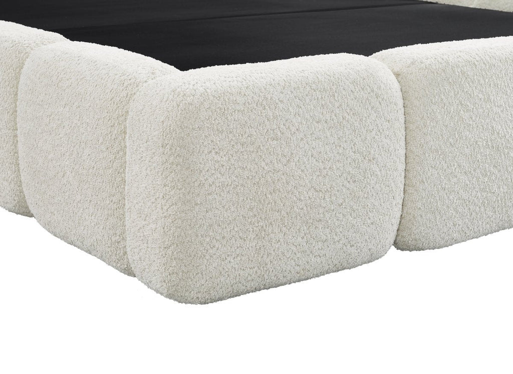 Lit coffre tissu bouclette beige 180x200 cm BUBBLE