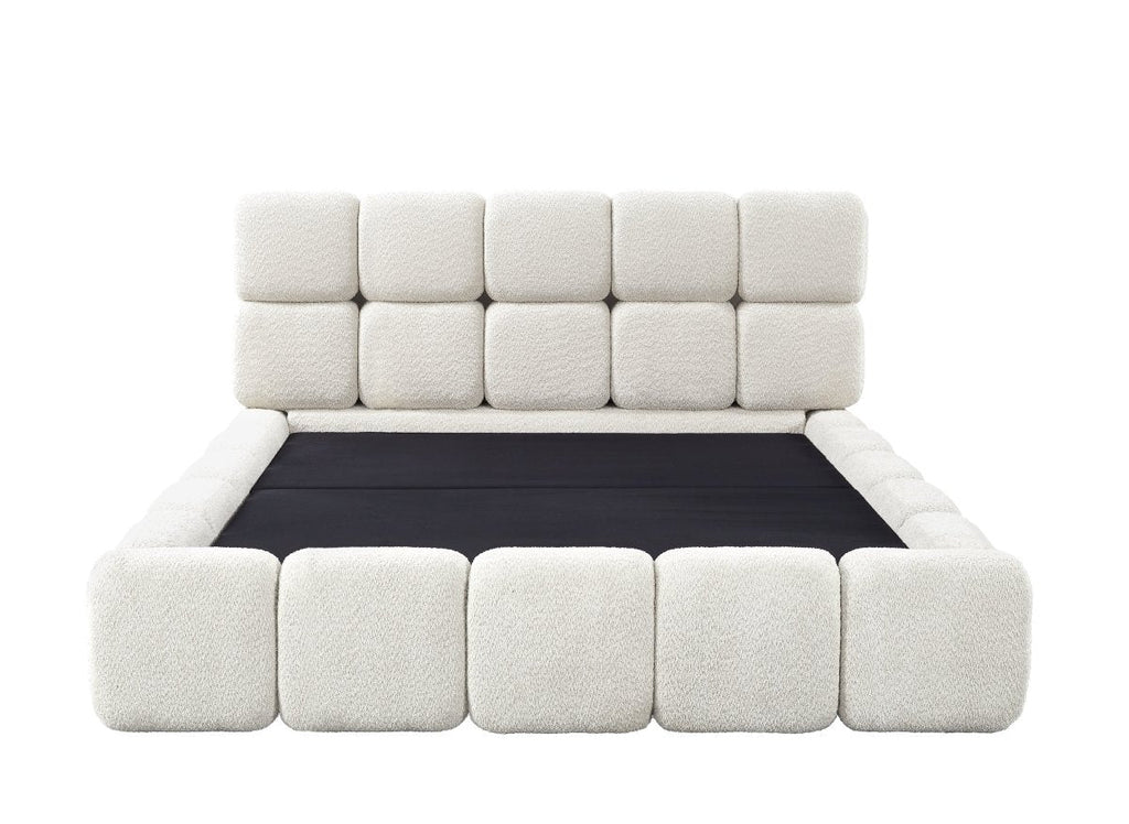 Lit coffre tissu bouclette beige 180x200 cm BUBBLE