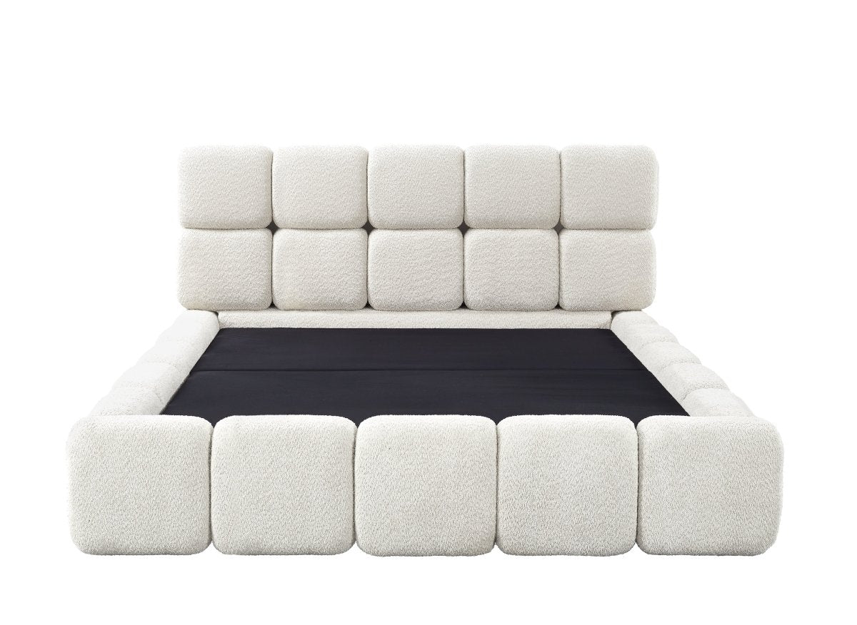 Lit coffre tissu bouclette beige 180x200 cm BUBBLE