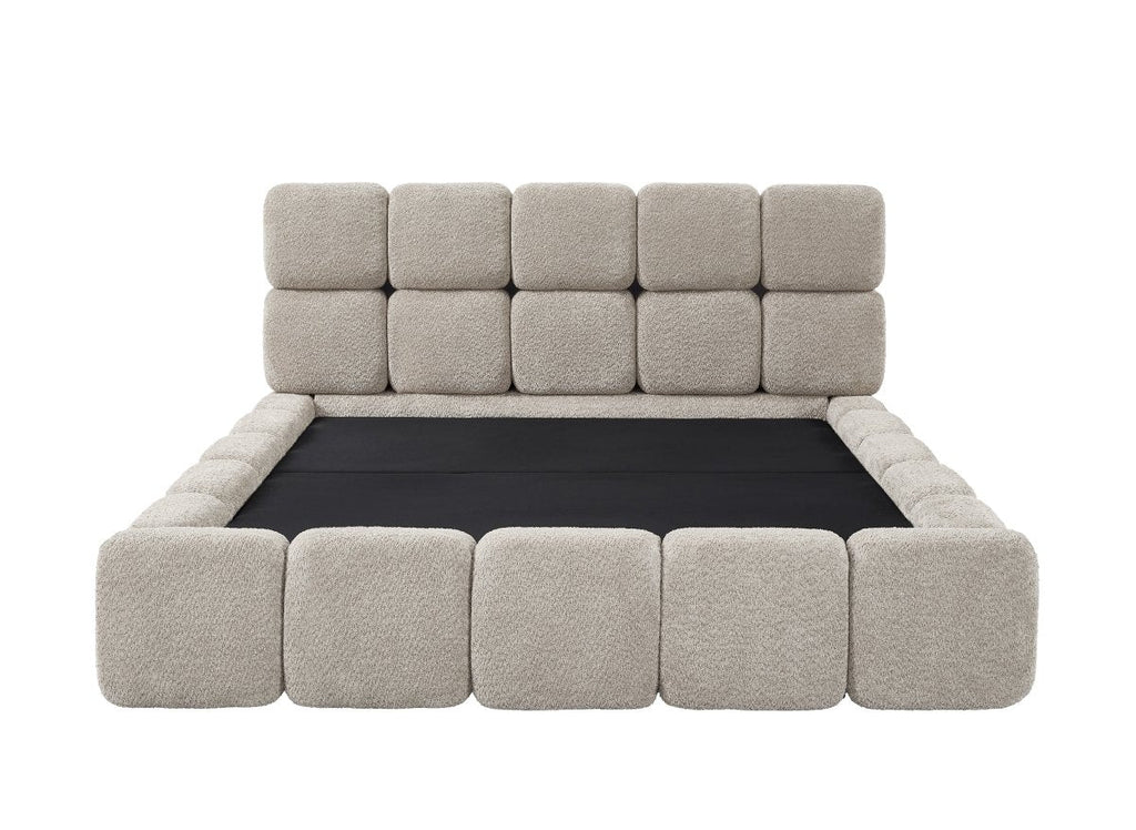 Lit coffre tissu bouclette taupe 180x200 cm BUBBLE