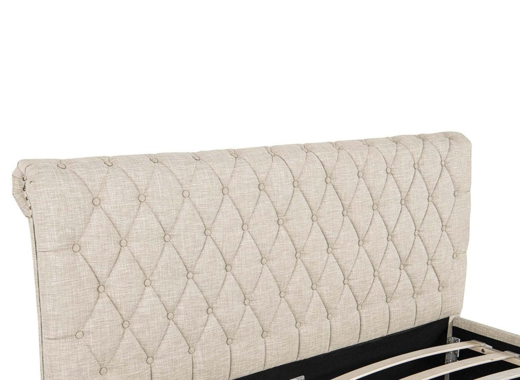 Lit double avec 4 tiroirs en lin beige 160x200 cm LEANDRE