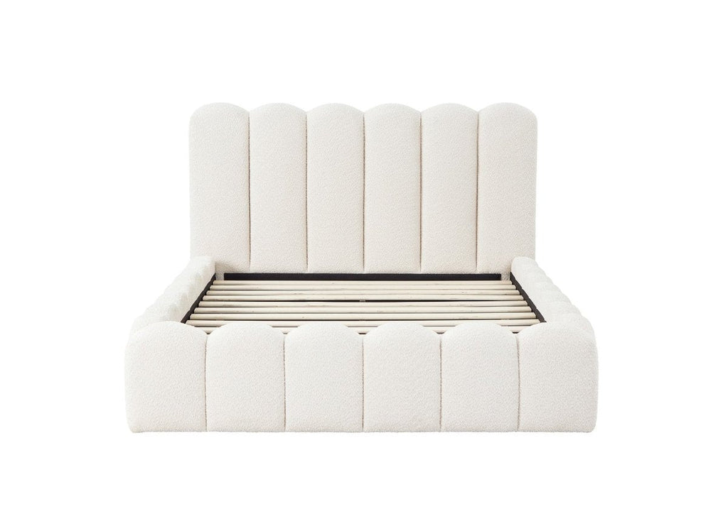 Lit double en tissu bouclette beige 140x190 cm RITA